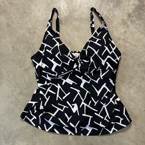 Jantzen Swimwear Womens Size‎ 12 Black White Geo Print Tankini Beach